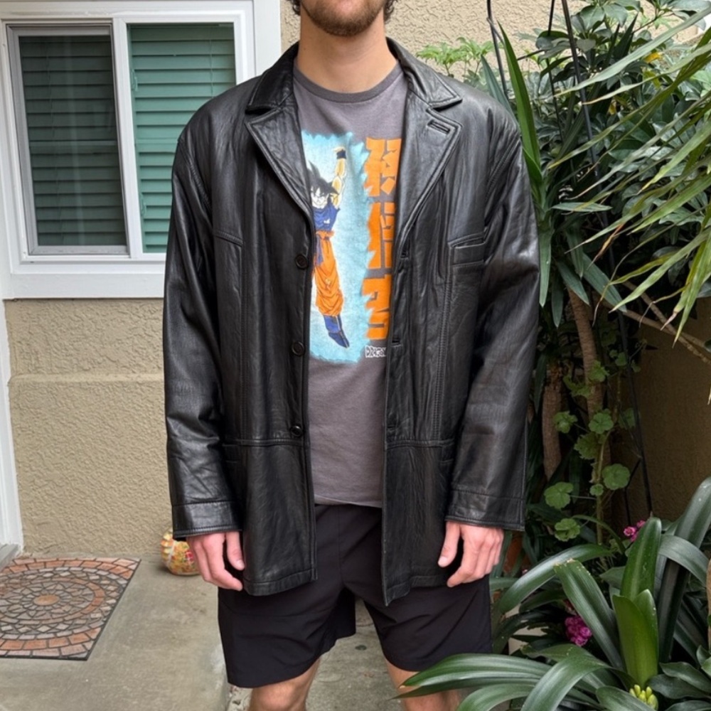 Men's Clik by Suzie Fashions Black Leather Blazer Jacket - Classic Longline Coat